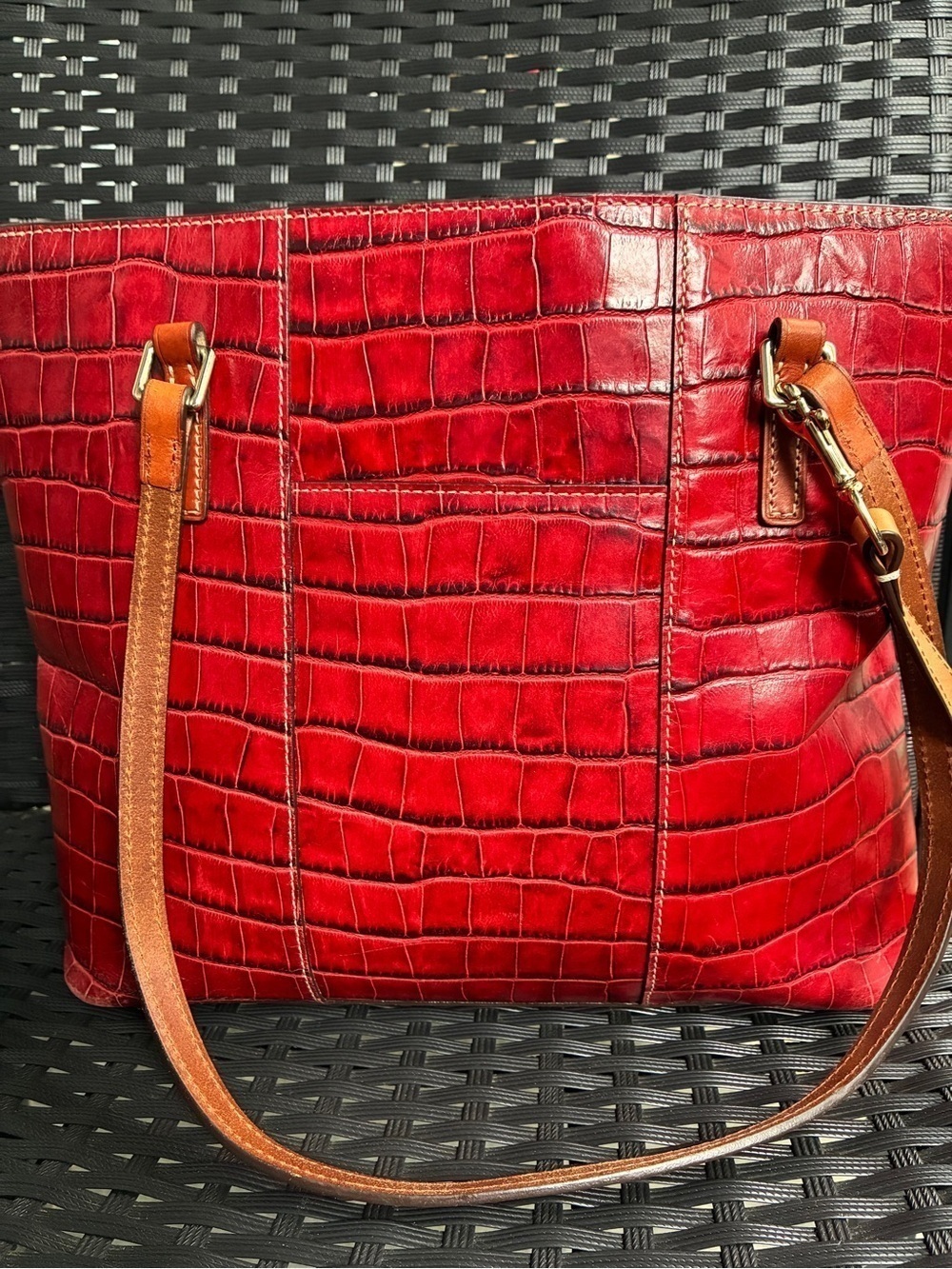 Dooney & Bourke Red Croc-Embossed Tote with Tan Straps - Picture 8 of 16